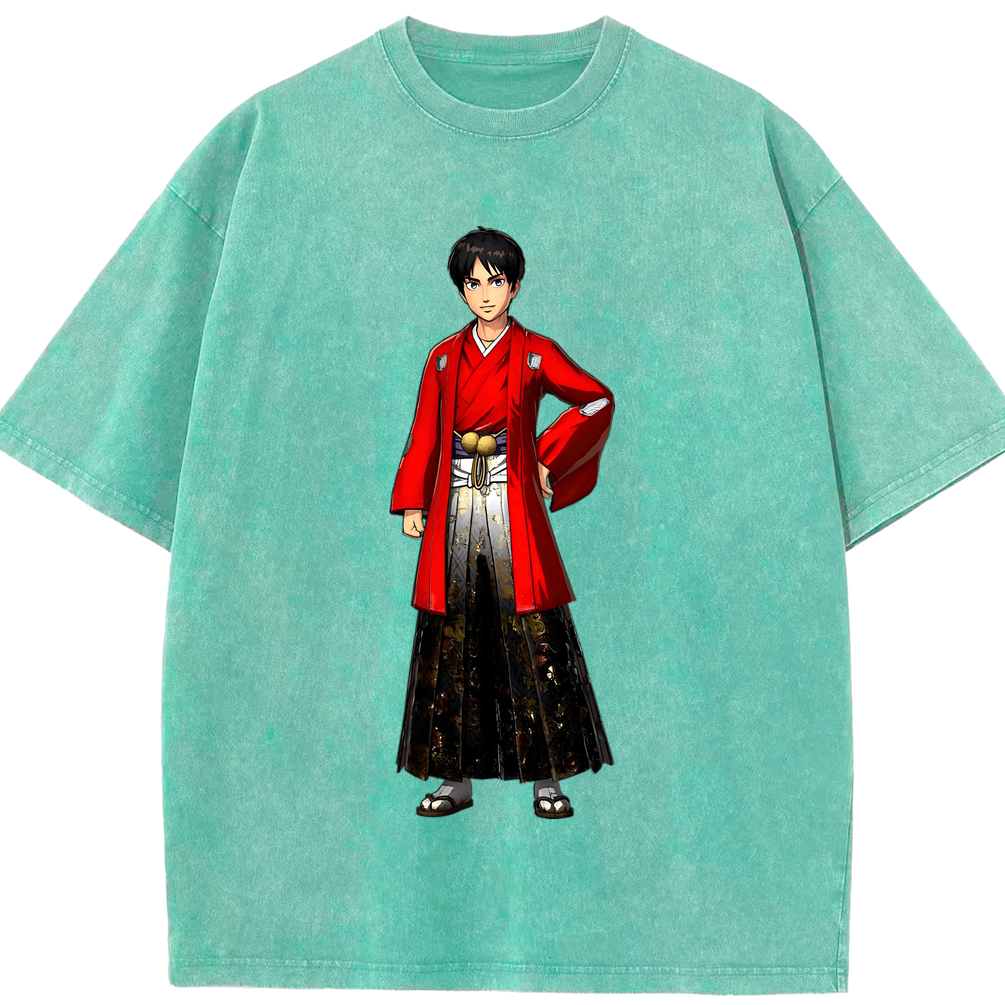 （画像用） 進撃の巨人 エレン･イェーガー Attack on Titan Eren Jäger 綿100% ヴィンテージ風 半袖Tシャツ（フロントプリント）